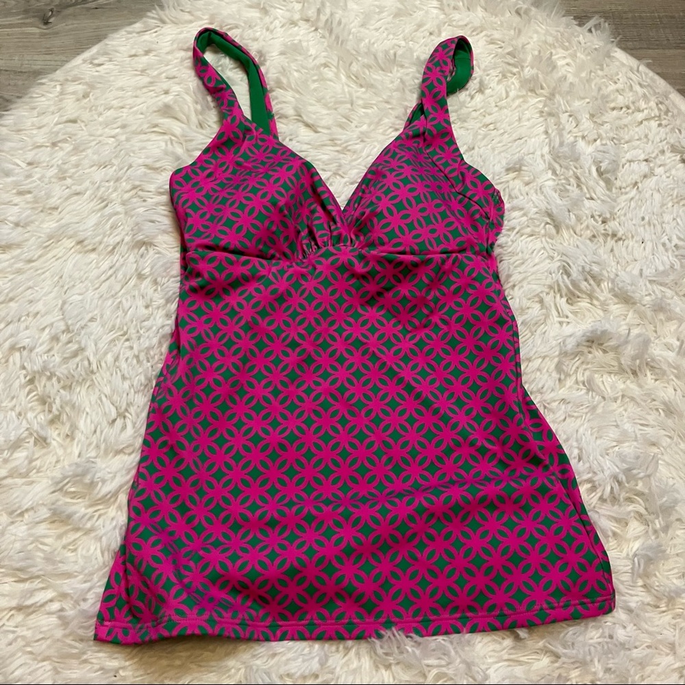 Boden Pink and Green Patterned Tankini Top only - Picture 3 of 8